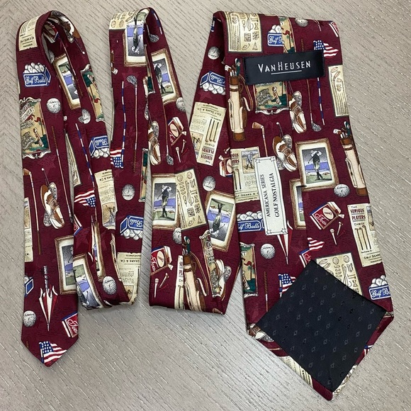 Van Heusen Americana Series Golf Nostalgia Silk Burgundy Men’s Neck Tie - Picture 3 of 11